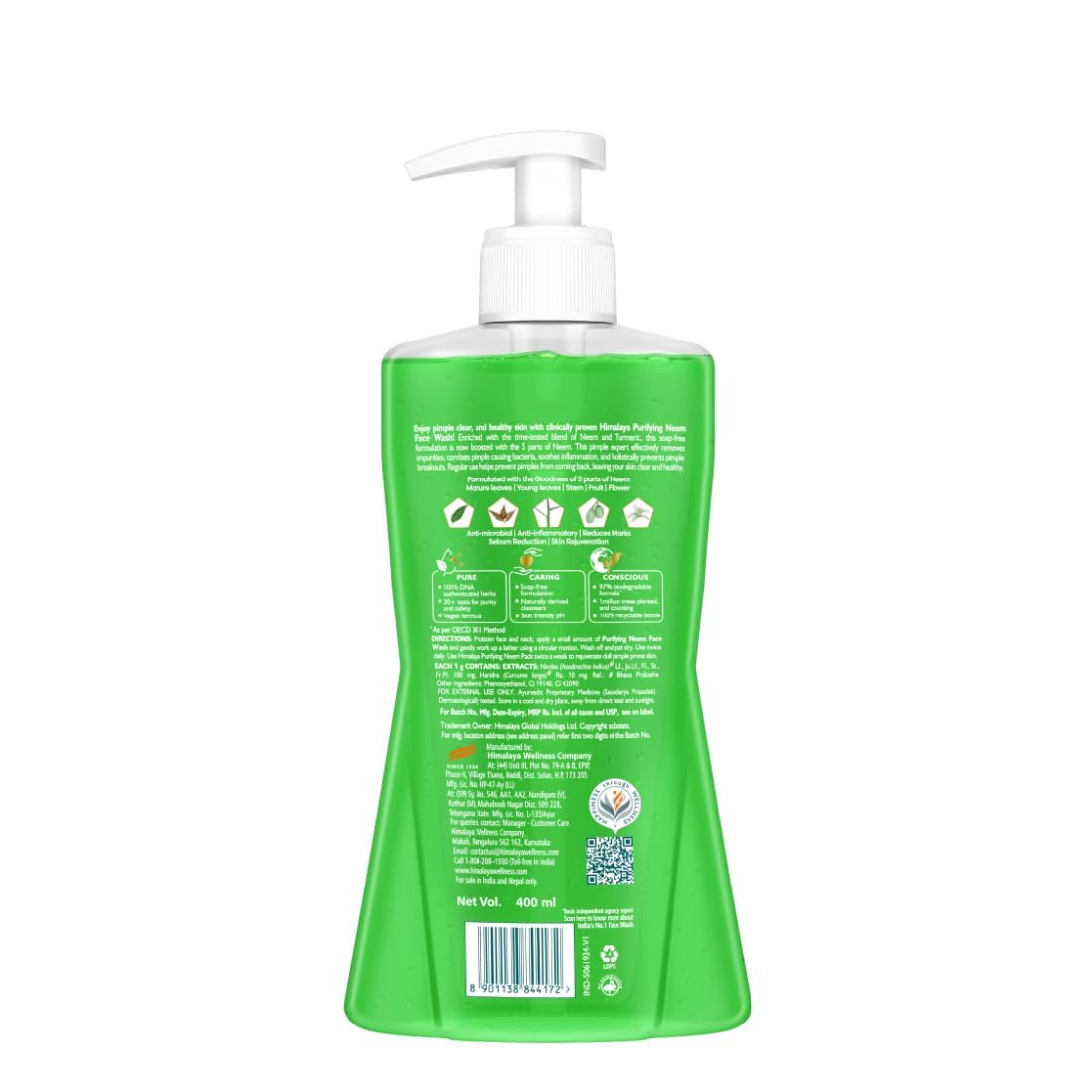 Himalaya Purifying Neem Face Wash | With 5 Parts of Neem & Turmeric | Clears & Prevents Pimples & Acne | Clinically Proven Formula | For Oily & Acne Prone Skin ||For Men and Women| 400ml image 2