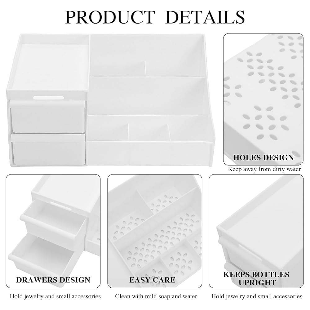 Shuttle Art Office Desk Organizer with Drawer, All in One Office Supplies and Cool Desk Accessories Pen Holder, Enhance Your Decor, Desktop 8-Compartment Laddered Desk Organizer(White) image 5