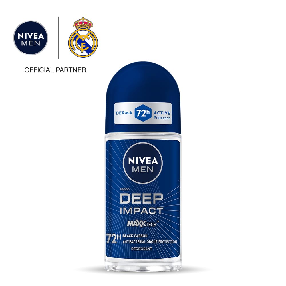 NIVEA MEN Deep Impact Freshness Underarm Roll On Deodorant for Men with Black Carbon | Long Lasting Antiperspirant Roll On for Body Odour Control | Alcohol Free Underarm Deodorant Roll On 50ml image 2