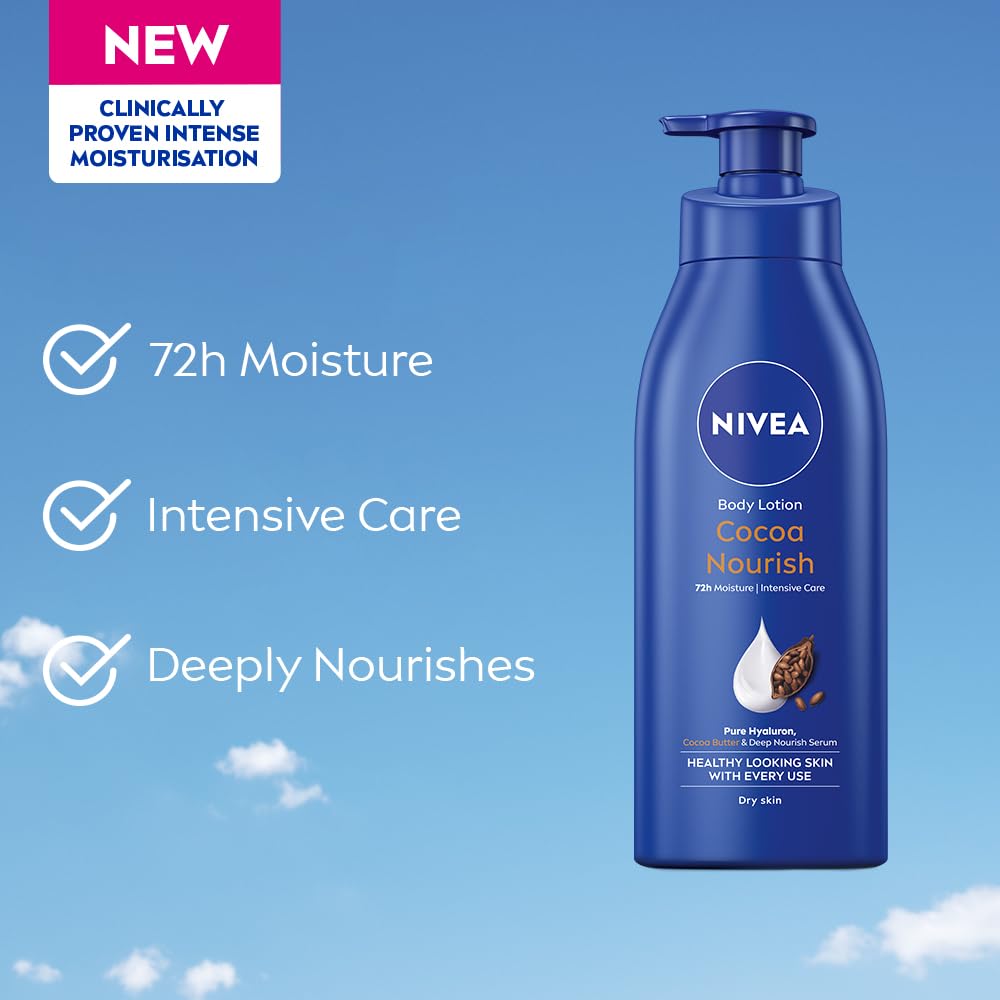 NIVEA Cocoa Nourish 400ml Body Lotion with Deep Moisture Serum| 72 H Moisturization | With Cocoa Butter & Coconut Oil | Non Greasy & Healthy Looking Skin |For Very Dry Skin image 3
