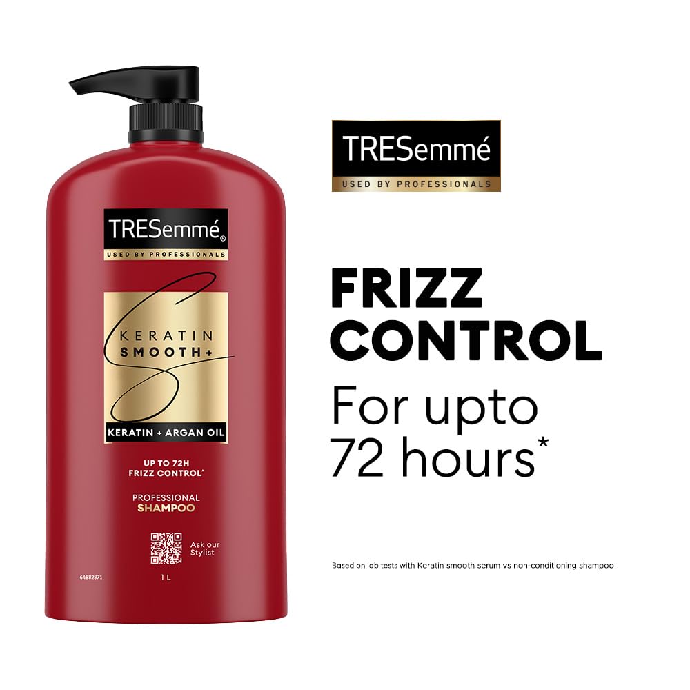 TRESemmé Keratin Smooth+ Shampoo 1000ml | 72H Frizz Control with Keratin Protein & Argan Oil | Paraben Free Smoothening Shampoo for Dry & Frizzy Hair image 2