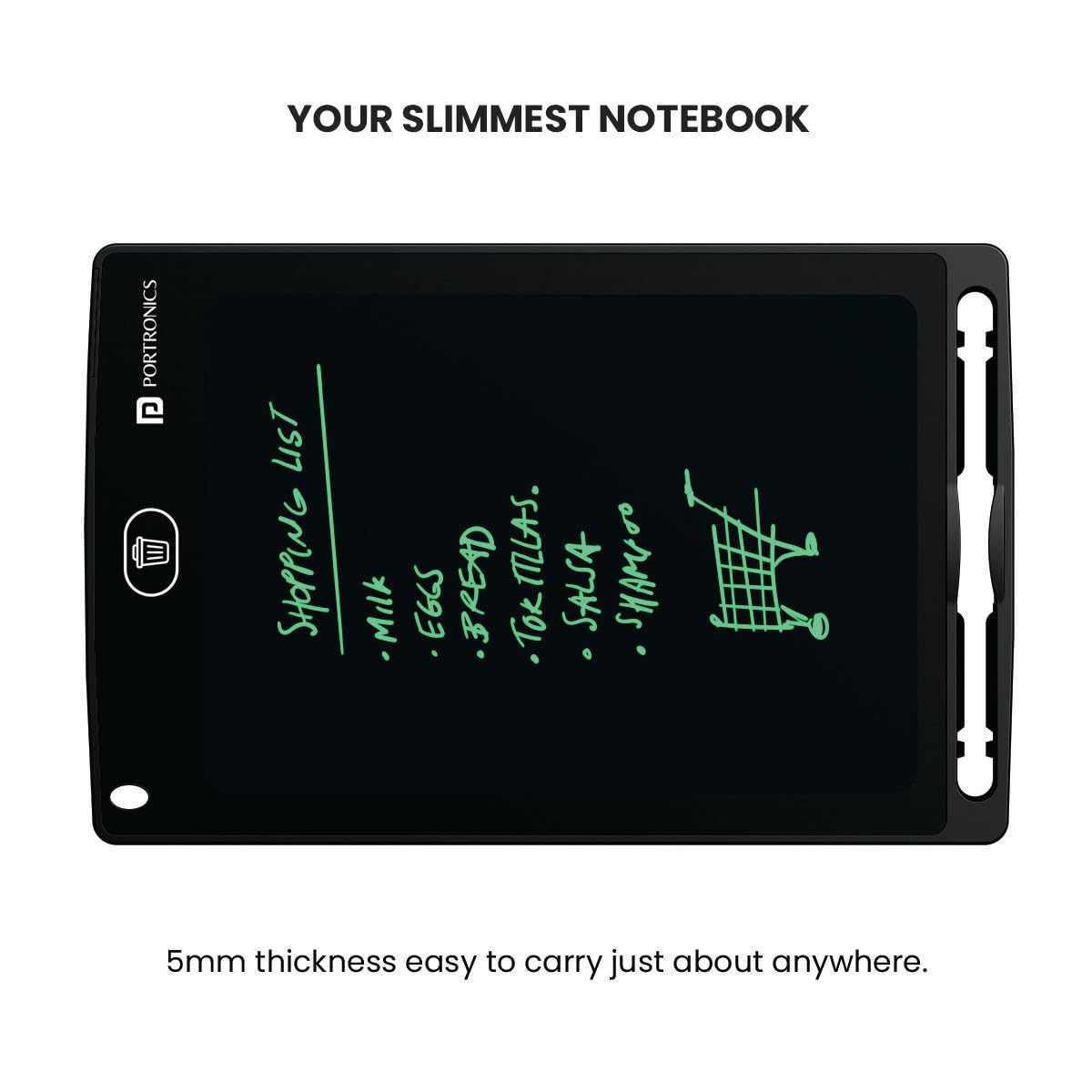Portronics Ruffpad 8.5E Re-Writable LCD Writing Pad with Screen 21.5cm (8.5-inch) for Drawing, Playing, Handwriting Gifts for Kids & Adults,(Black) image 2