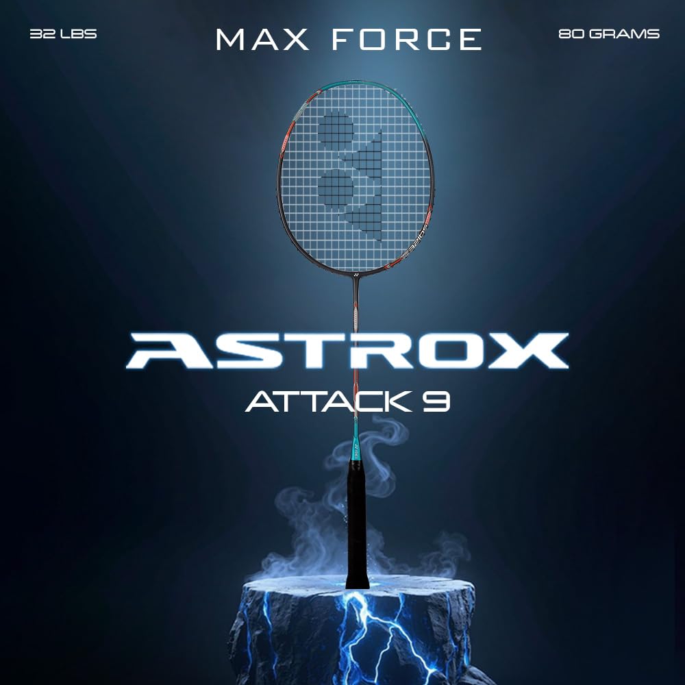 Yonex Astrox Attack 9 Ultra Strong Japan Made Graphite Strung Badminton Racquet with Full Cover (80 Grams - 32 Lbs Tension, Turquoise Green) image 2