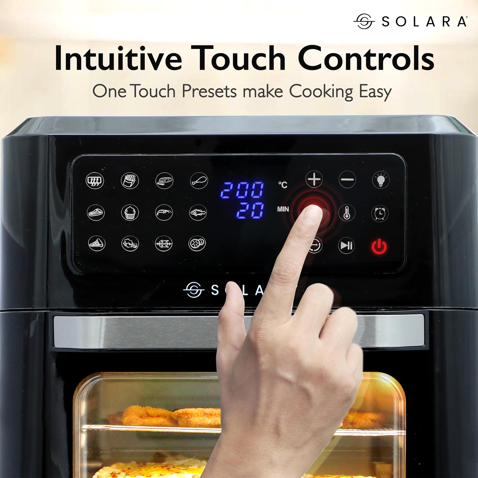 SOLARA 12L Air Fryer Oven for Home Kitchen, 1800W OTG Air Fryer Oven 12 Litre with 12 Presets, 9 Accessories, Grill, Roast, Bake, Reheat, AirFryer OTG, XX-Large, Recipe E-book, 1 Year Warranty, Black image 3