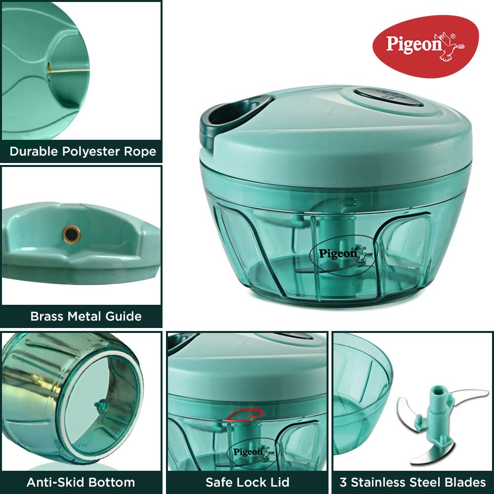 Pigeon Polypropylene Mini Handy and Compact Chopper with 3 Blades for Effortlessly Chopping Vegetables and Fruits for Your Kitchen (12420, Green, 400 ml) image 4