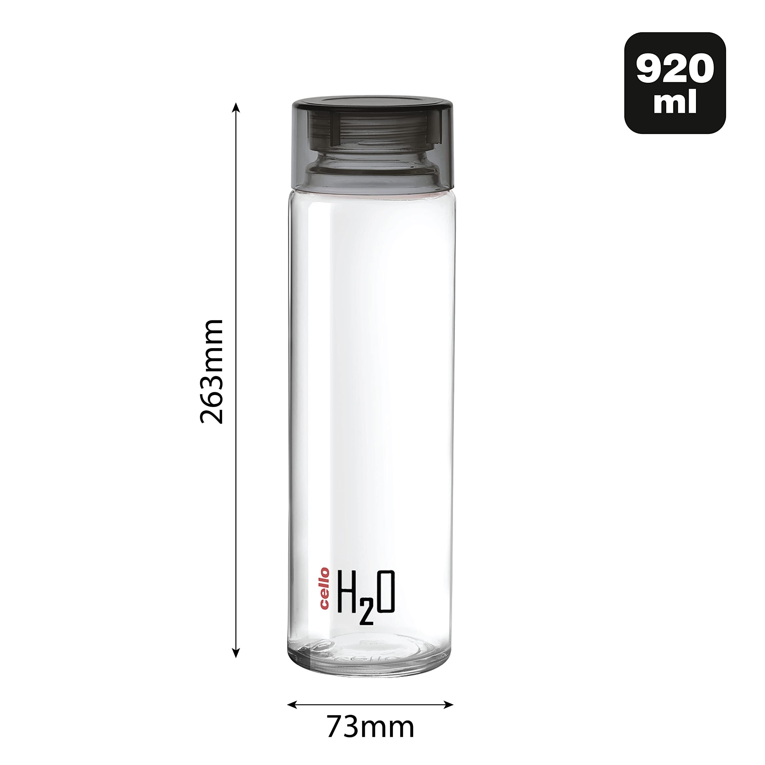 CELLO H2O Glass Fridge Water Bottle with Plastic Cap 920ml, Black | Leakproof & Durable | Wide Mouth, Easy To Clean | Easy Grip Glass Water Bottle For Kitchen, Home, Office, Gym, Travel image 4