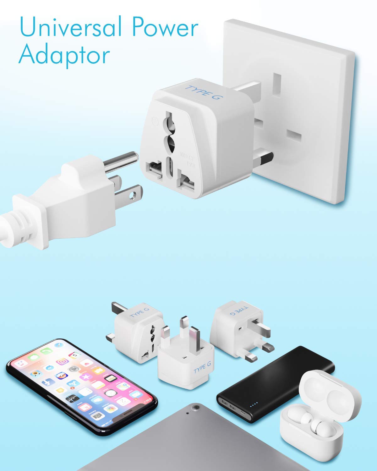 Ceptics UK Adapter for Indian Pins, India to UAE, Hong Kong, Dubai, UK Plug - Type G - Perfect for Laptop, Camera, Chargers - CE - RoHS - 3 Pack -White- Lifetime Limited Warranty image 5