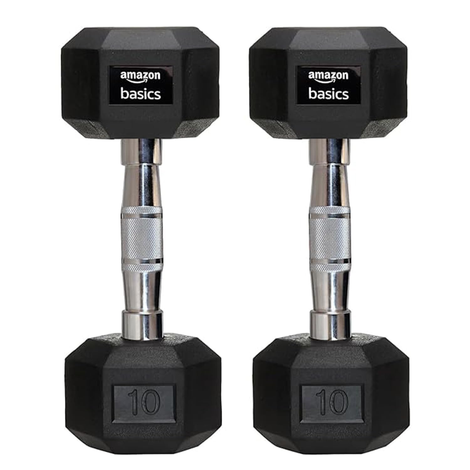 Amazon basics Rubber Encased Hex Dumbbell Weight Set Of 2, 10 Kg,Black