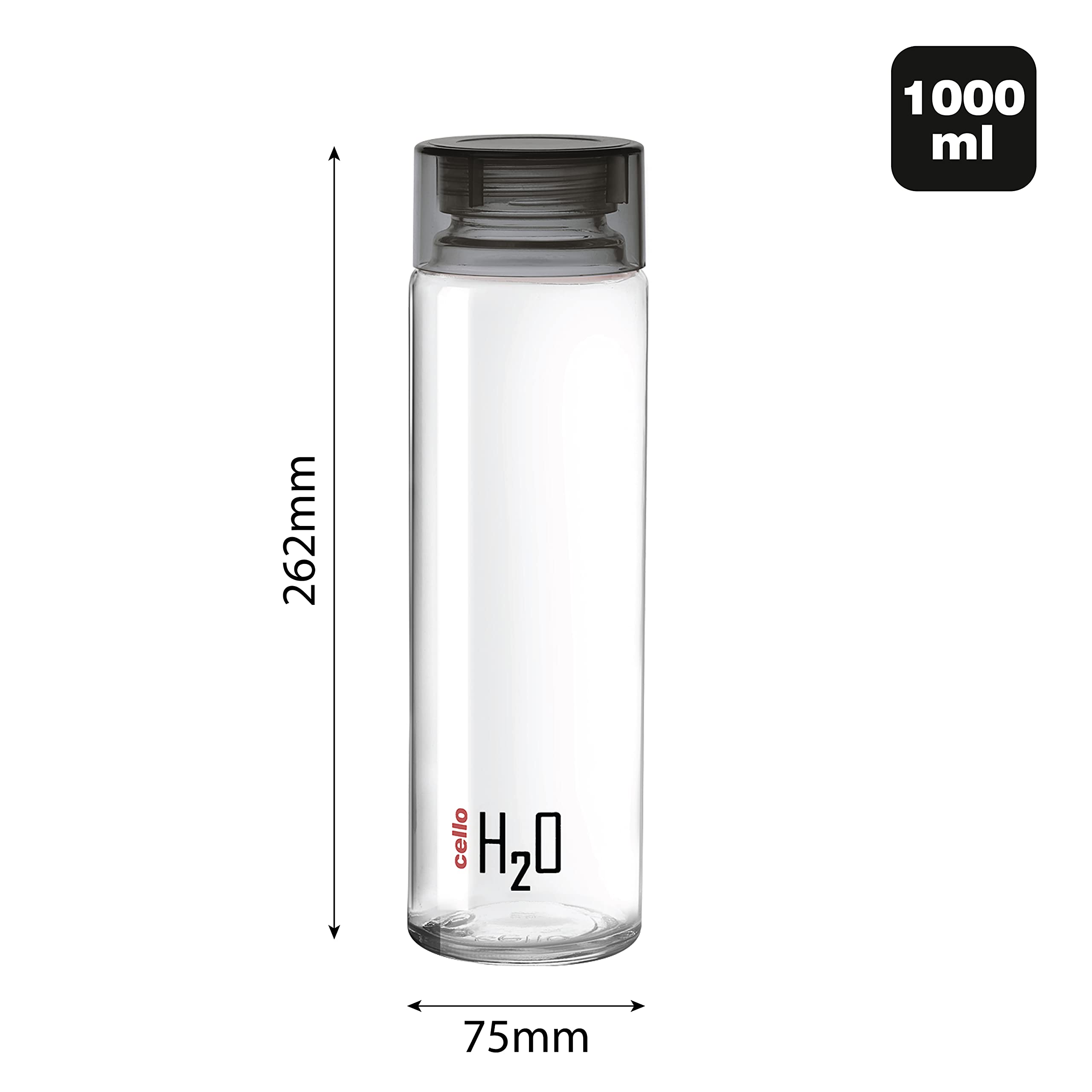 CELLO H2O Glass Fridge Water Bottle with Plastic Cap 920ml, Black | Leakproof & Durable | Wide Mouth, Easy To Clean | Easy Grip Glass Water Bottle For Kitchen, Home, Office, Gym, Travel image 5