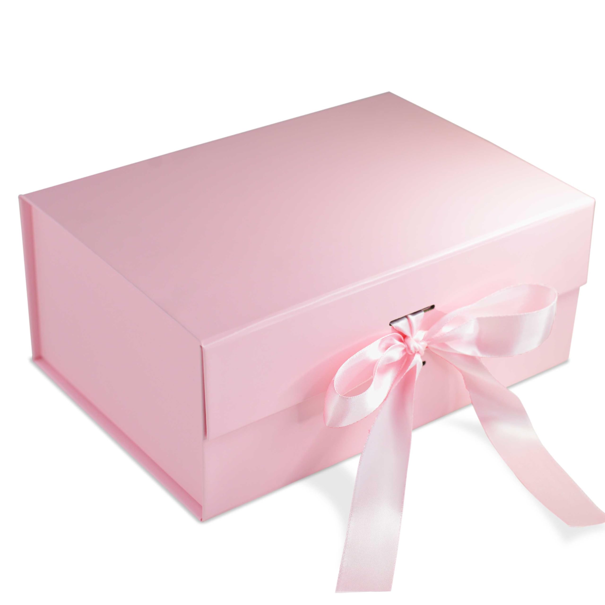 RBS® - Foldable Gift Box with Ribbon 23 x 16 x 10cm Gift Boxes for Packaging (1 Pack) Multi-Purpose Gift Boxes for Presents Reuse Gift Packing Box Decorative Hamper Box (Pink - S)