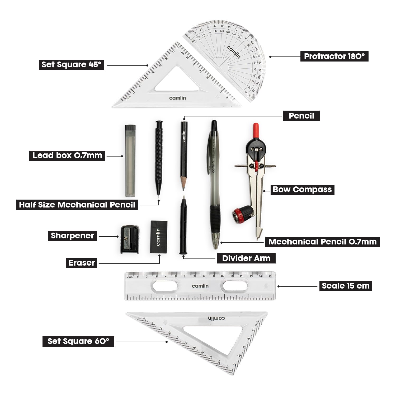 Camlin Scholar Pro Geometry Box - 12-Piece Set | Premium Geometry Box Kit for School kids | Ideal for Learning and Precision | Pack of 1 image 5
