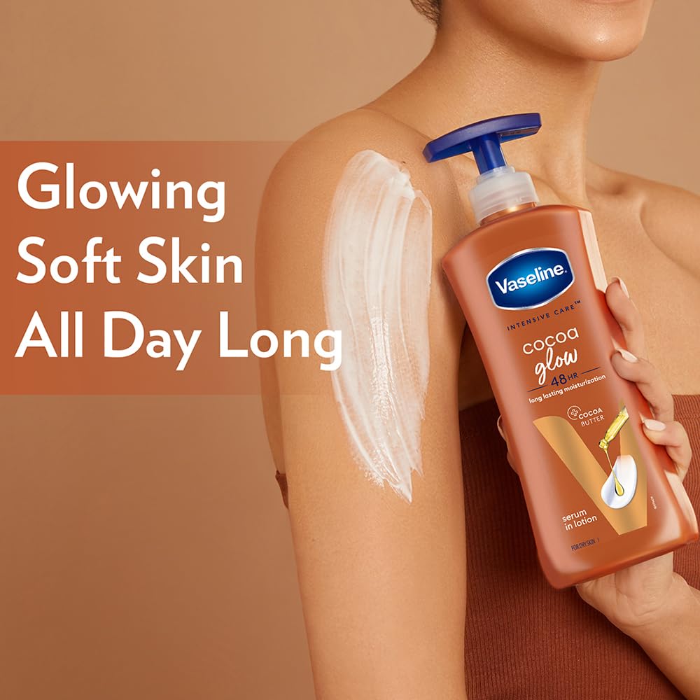 Vaseline Cocoa Glow Serum In Lotion, 600 ml | 100% Pure Cocoa & Shea Butter for Glowing & Soft Skin image 2
