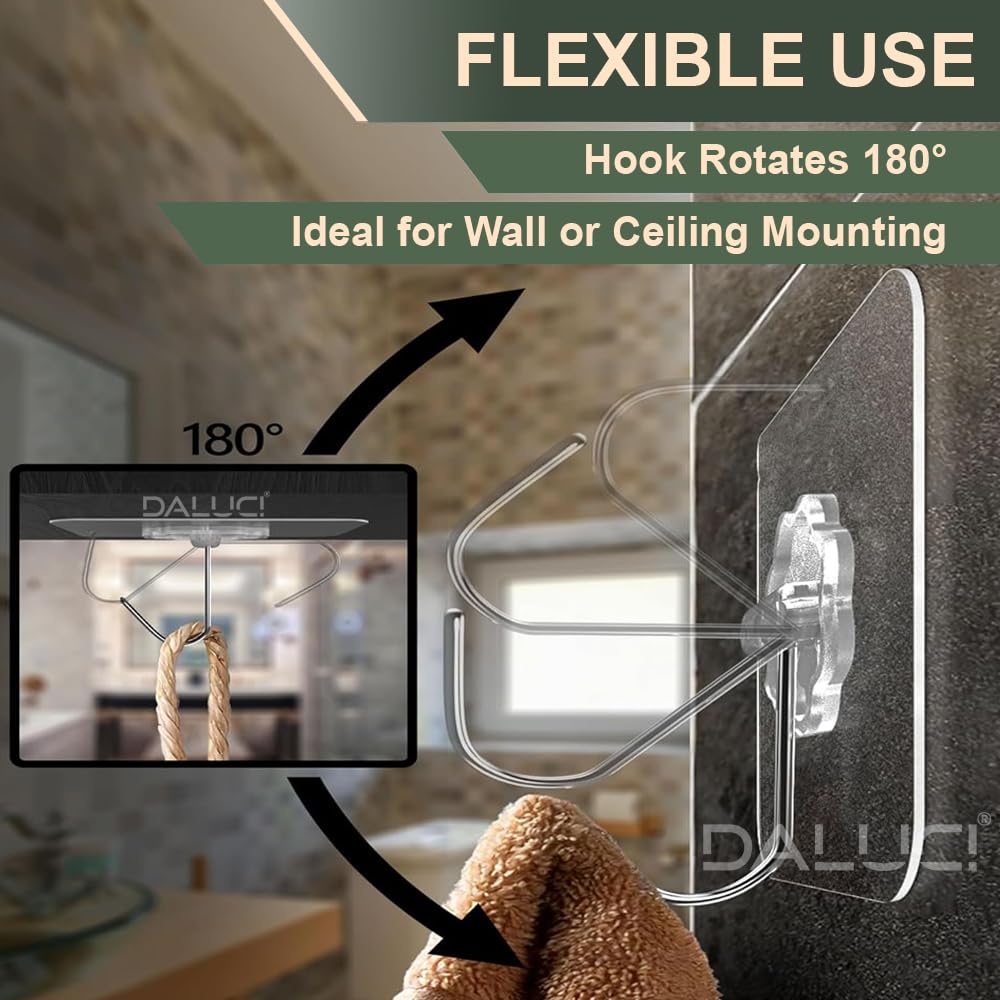 DALUCI Self Adhesive Wall Hooks - 20 Pcs Heavy Duty Wall Hooks for Hanging | Nail Free Sticky Hooks for Wall Heavy Items Without Drilling, Transparent Wall Hanger Hook (Flower Hook, 20) image 4