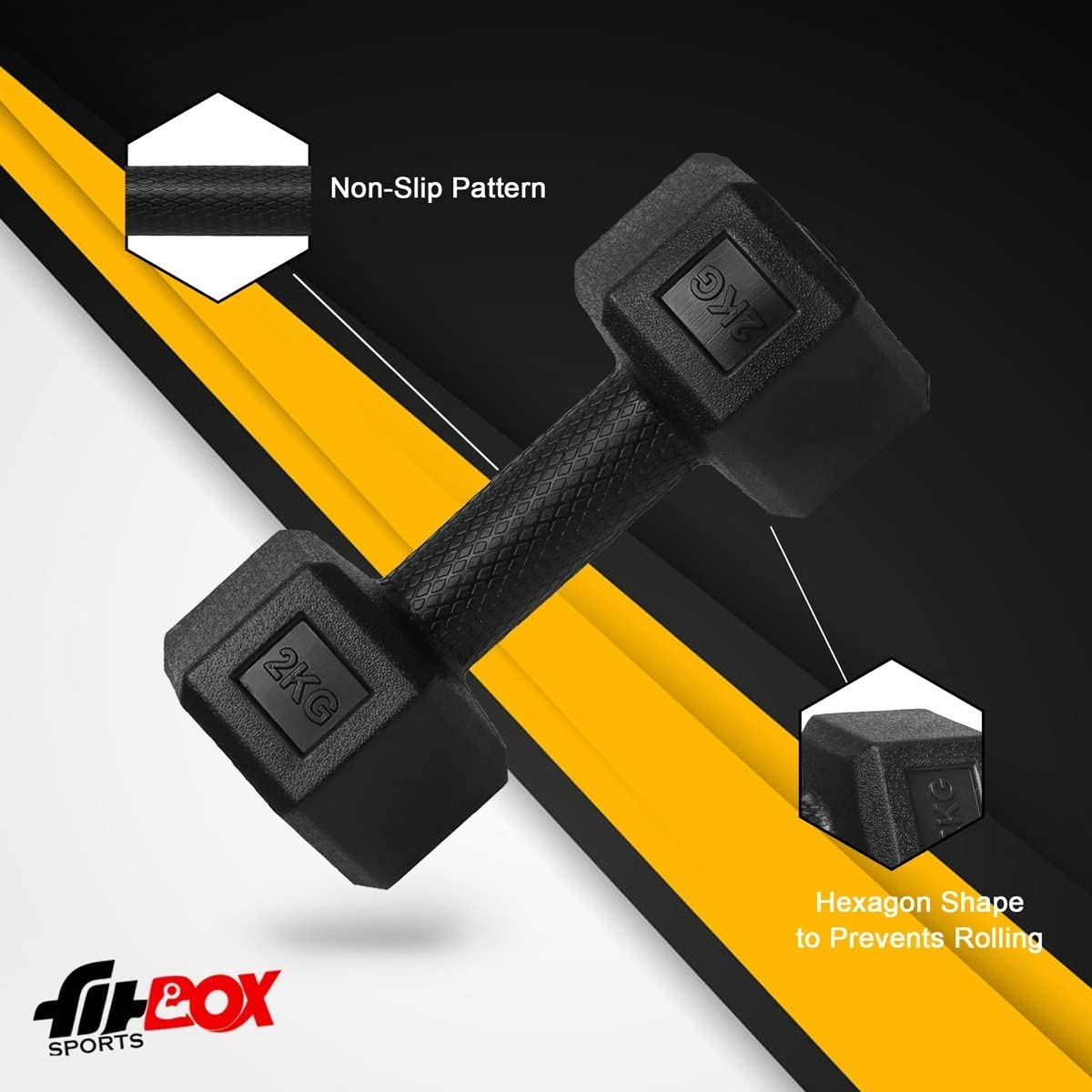 FitBox Sports 4kg Exlusive Octa PVC Fixed Dumbbells (2kg x 2) Black image 5