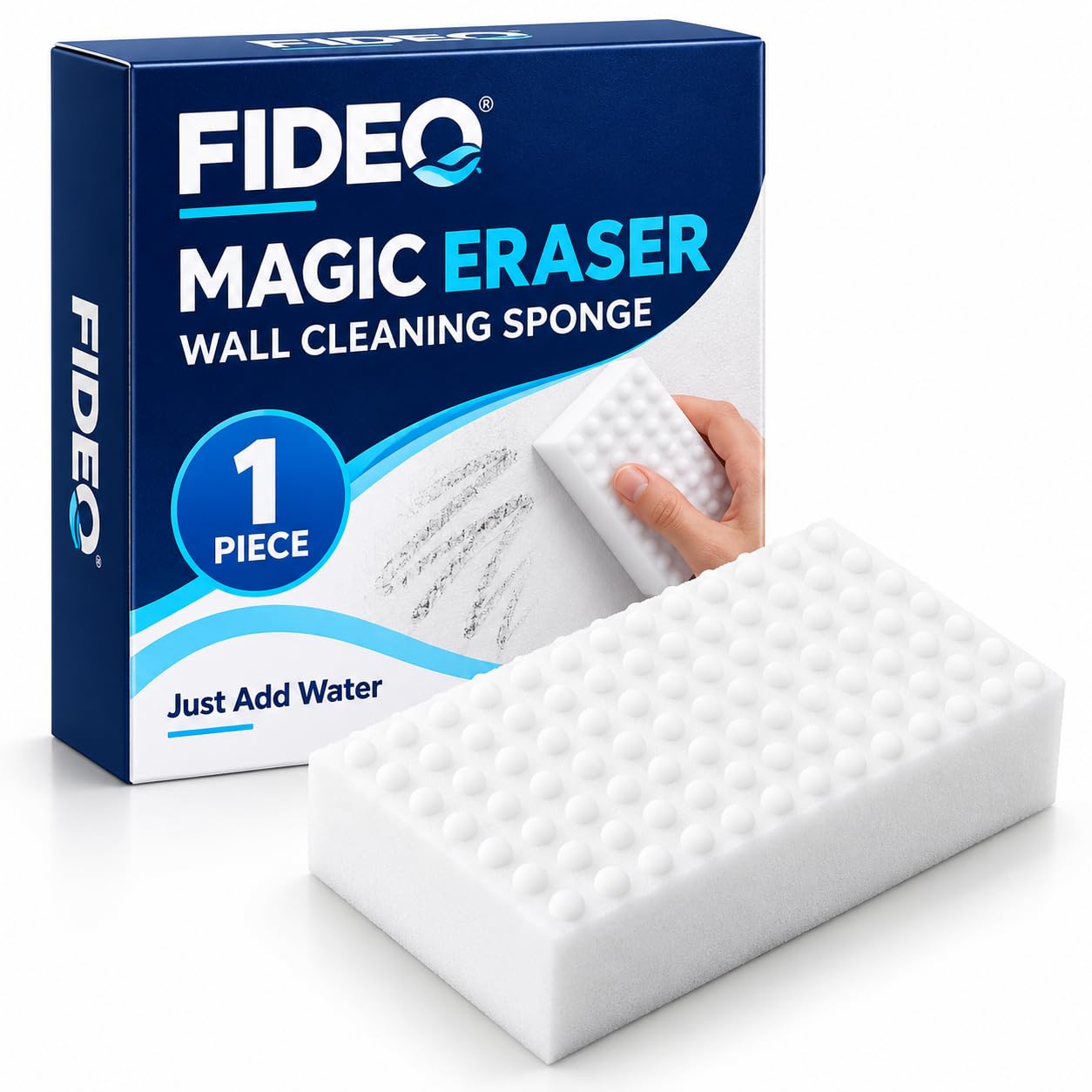 FIDEO Magic Cleaning Sponge, White Melamine Foam Eraser for Household Cleaning | Helps Remove Stains and Scuff Marks from Suitable Surfaces | 1 Piece