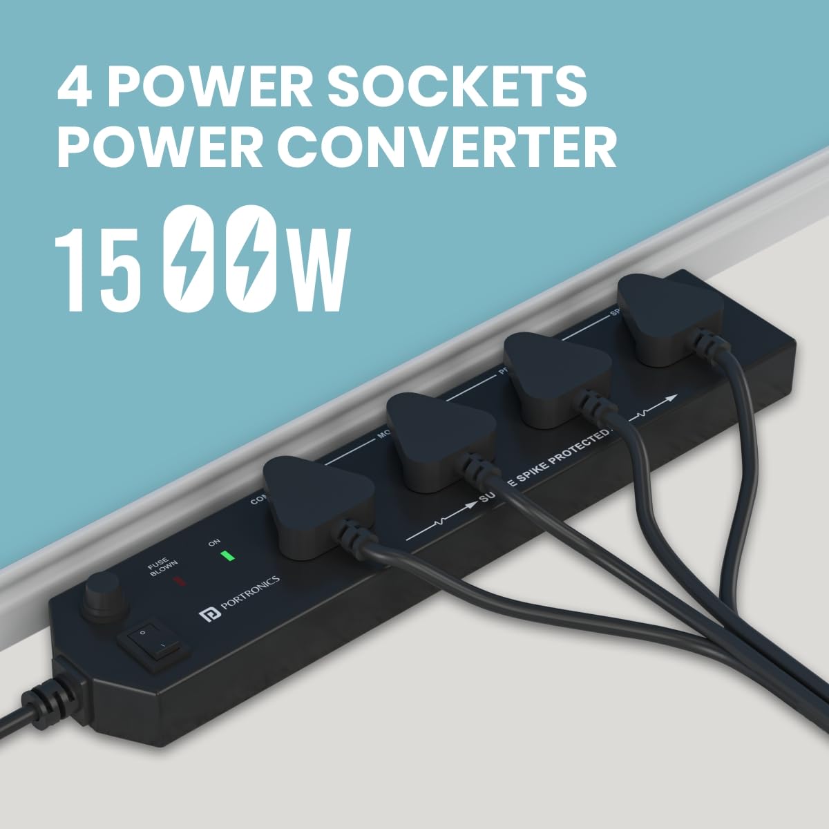 Portronics Power Plate 10 Extension Board with 4 Universal Sockets, 2 Meter Long Cord, 1500 Watts, 6 Amp Multi Plug for Office & Home Appliances (Black) image 2