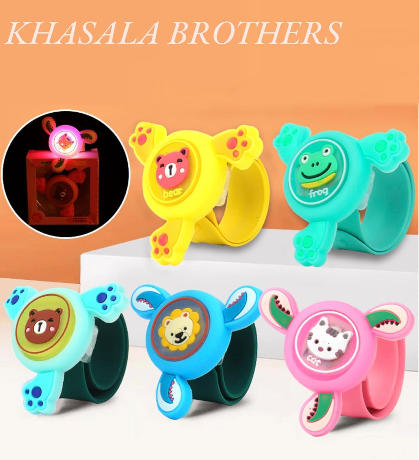 Khasala Brothers® Cartoon LED Light Kids Rakhi Toy Boy Girl, Slap Band Cartoon Wrist Band with LED Light Up Great Birthday Gift Toys for Kids (Assorted Color and Model) image 2