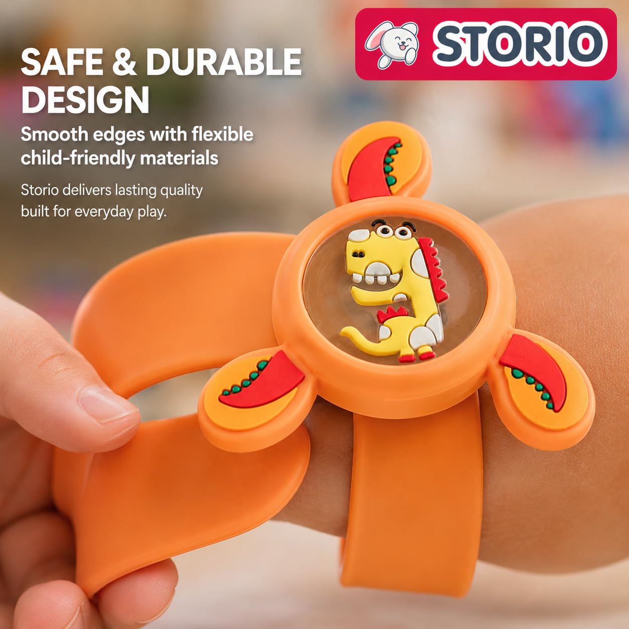 Storio Pack of 1 Rakhi for Brother Kids Wrist Band for Boys and Girls Spinning Slap Band Cute Cartoon Bracelet Wrist Band with LED Light Up, Great Birthday Return Gift Toys for Kids Boys Girls image 5