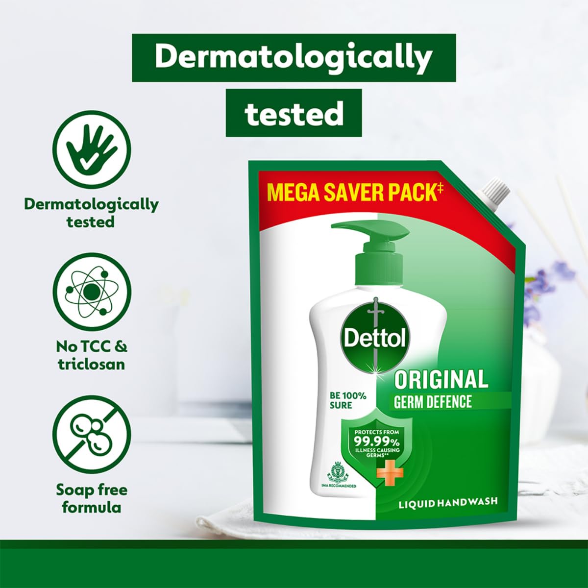 Dettol Liquid Handwash Refill - Original Hand Wash- 1350ml | Germ Defence Formula | 10x Better Germ Protection image 4