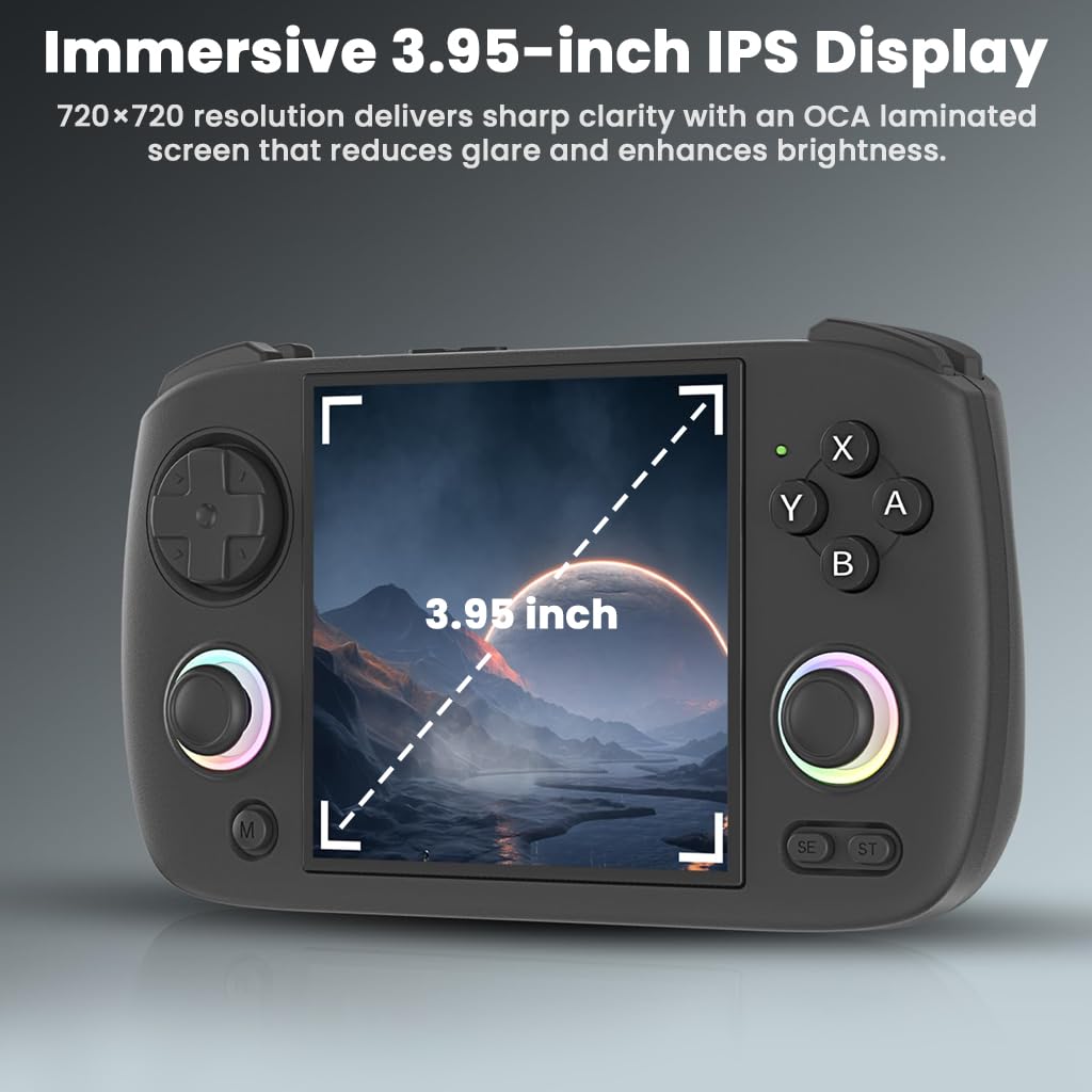 an-bernic RG CubeXX Handheld Gaming Console for Boys 7-14, 3.95'' IPS Display 64GB Preloaded Retro Video Game, 3200mAh Battery, 30+ Emulators, WiFi, Bluetooth, TV-Out, Type-C, RGB Lighting (Black) image 4