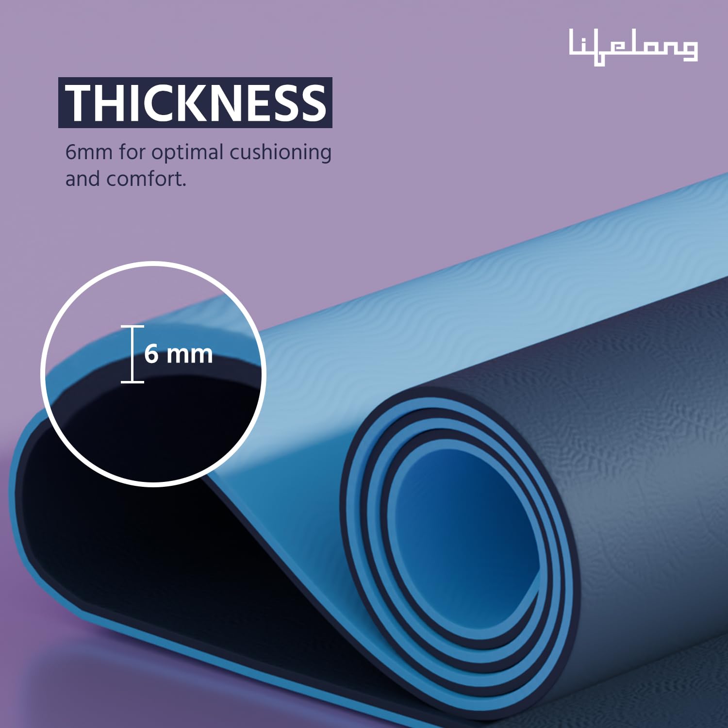 Lifelong 6mm Dual Color TPE Material Anti-Slip Yoga Mat for Home, Gym, Yoga, Workout and Exercise for Women & Men (6 Months Warranty,Llym115), Navy Blue/Blue image 4