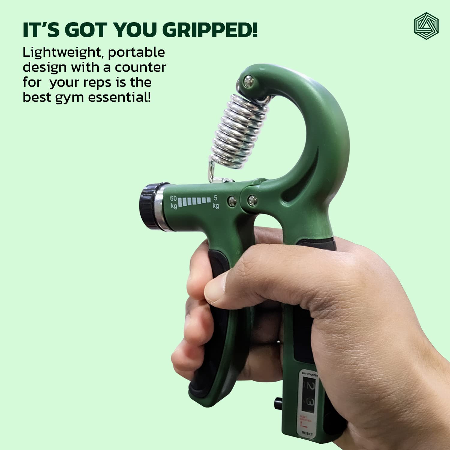 Boldfit Adjustable Hand Grip Strengthener, Hand Gripper With Counter for Men & Women for Gym Workout Hand Exercise Equipment for Forearm Exercise, Finger Exercise Power Gripper - Army Green - 60kg image 4