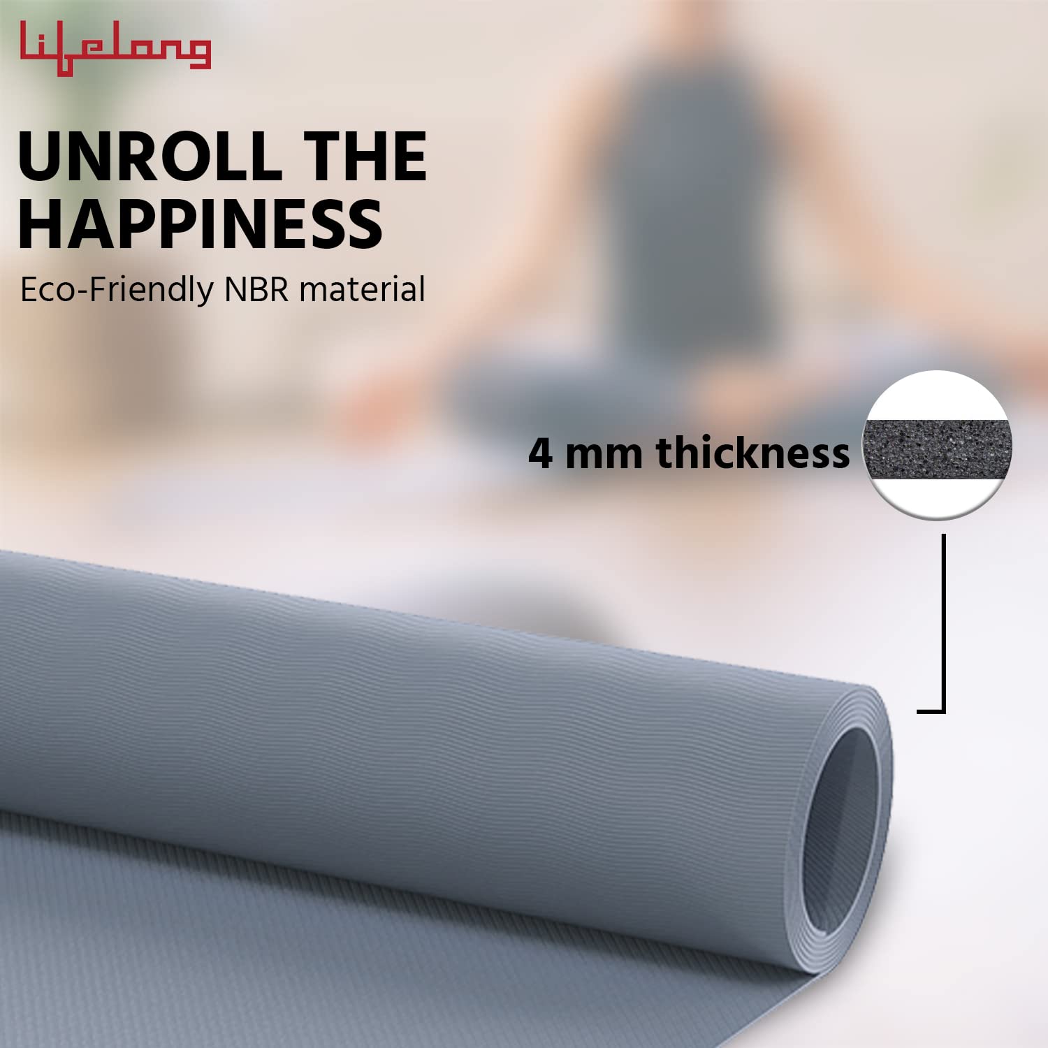 Lifelong LLYM92 Yoga mat for Women & Men EVA Material 4mm Anti-Slip Mat for Workout|Exercise Mat For Home Gym | Yoga Mat-For Gym-Workout and Yoga Exercise I Grey image 4