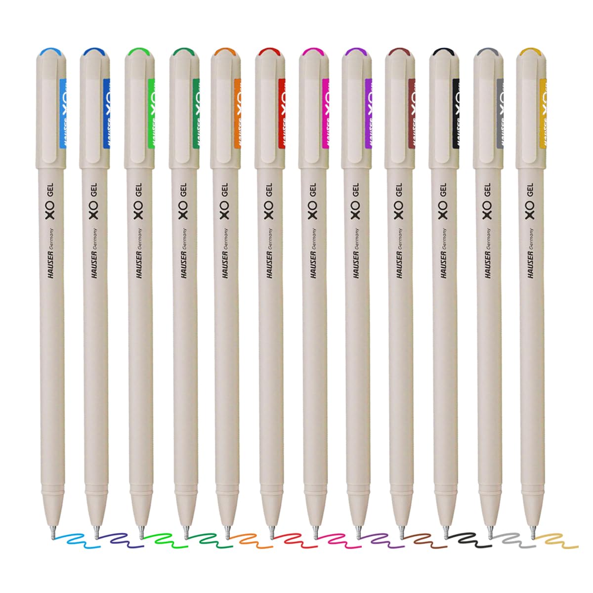 Hauser XO Multicolor Gel Pen with Hard Box Case | Sleek Body & Minimalistic Design | Matt Finish | Ultra Durable Tip | Set Of 12 Bright Ink Colors