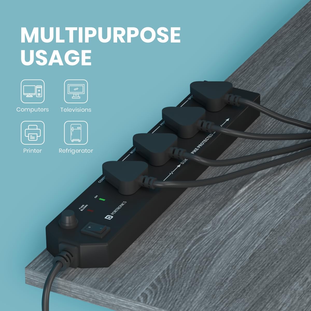 Portronics Power Plate 10 Extension Board with 4 Universal Sockets, 2 Meter Long Cord, 1500 Watts, 6 Amp Multi Plug for Office & Home Appliances (Black) image 4