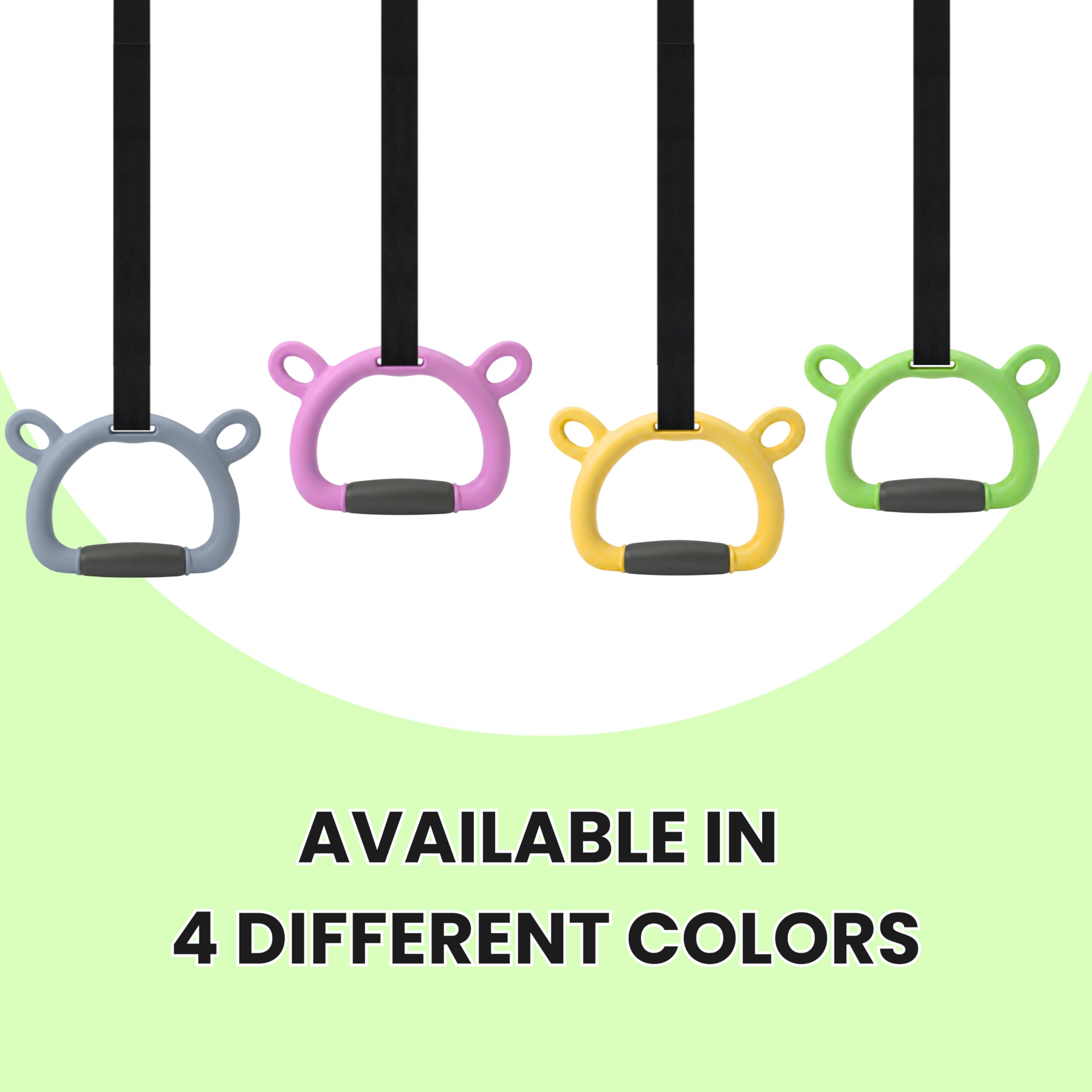 TechHark® Kids Gymnastic Rings with 11.5 Ft Adjustable Straps, Lime Green Bear Design, Up to 200Kg Capacity, Silicone Grip, Home Fitness Equipment for Children and Teens Training image 5