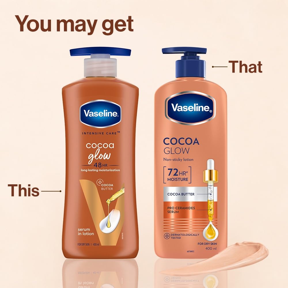 Vaseline Cocoa Glow Serum In Lotion, 400 ml | 100% Pure Cocoa & Shea Butter for Glowing & Soft Skin image 3
