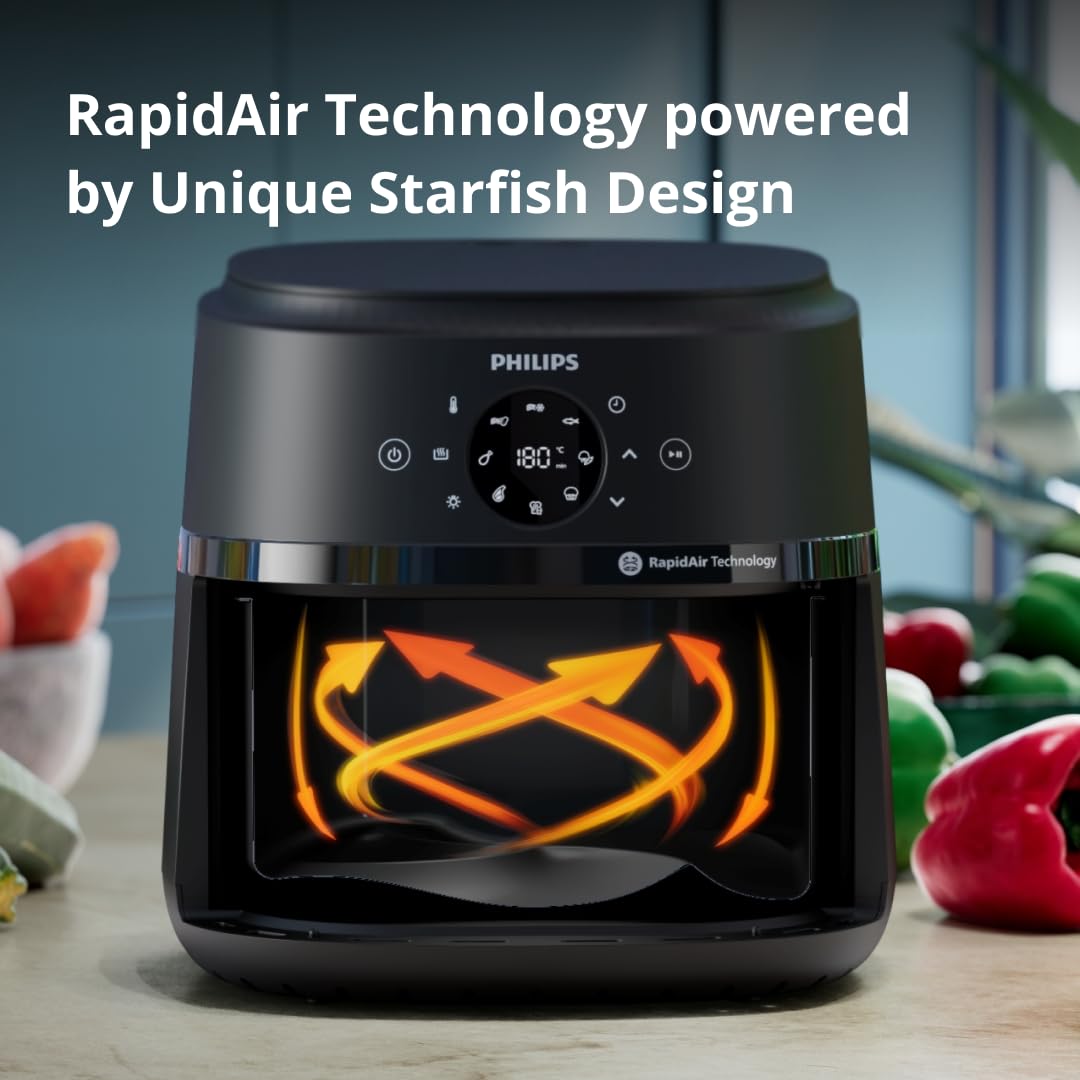 PHILIPS Air Fryer NA231/00 with touch panel, 6.2 Litre, Extra Large | with touch panel, uses up to 90% less fat, 1700W, with Rapid Air Technology (Black),Cooking window image 5