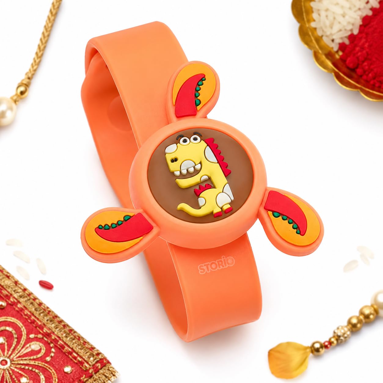 Storio Pack of 1 Rakhi for Brother Kids Wrist Band for Boys and Girls Spinning Slap Band Cute Cartoon Bracelet Wrist Band with LED Light Up, Great Birthday Return Gift Toys for Kids Boys Girls