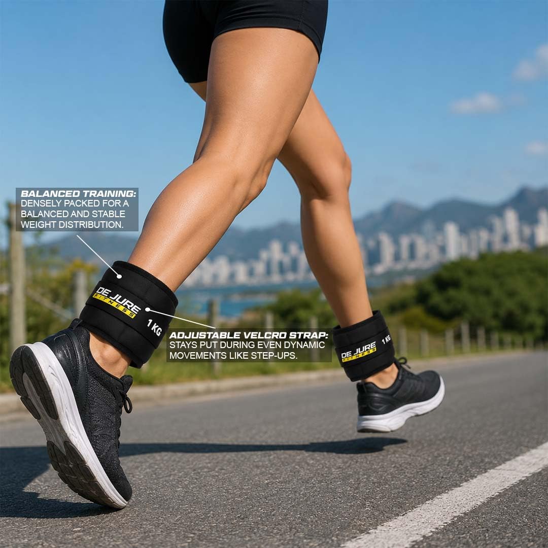 De Jure Fitness Adjustable Ankle & Wrist Weights Pair (1KG x 2) for Men & Women | Strength Training, Walking, Running, Workout, Yoga | Comfortable, Durable | Z Black – 2KG image 2