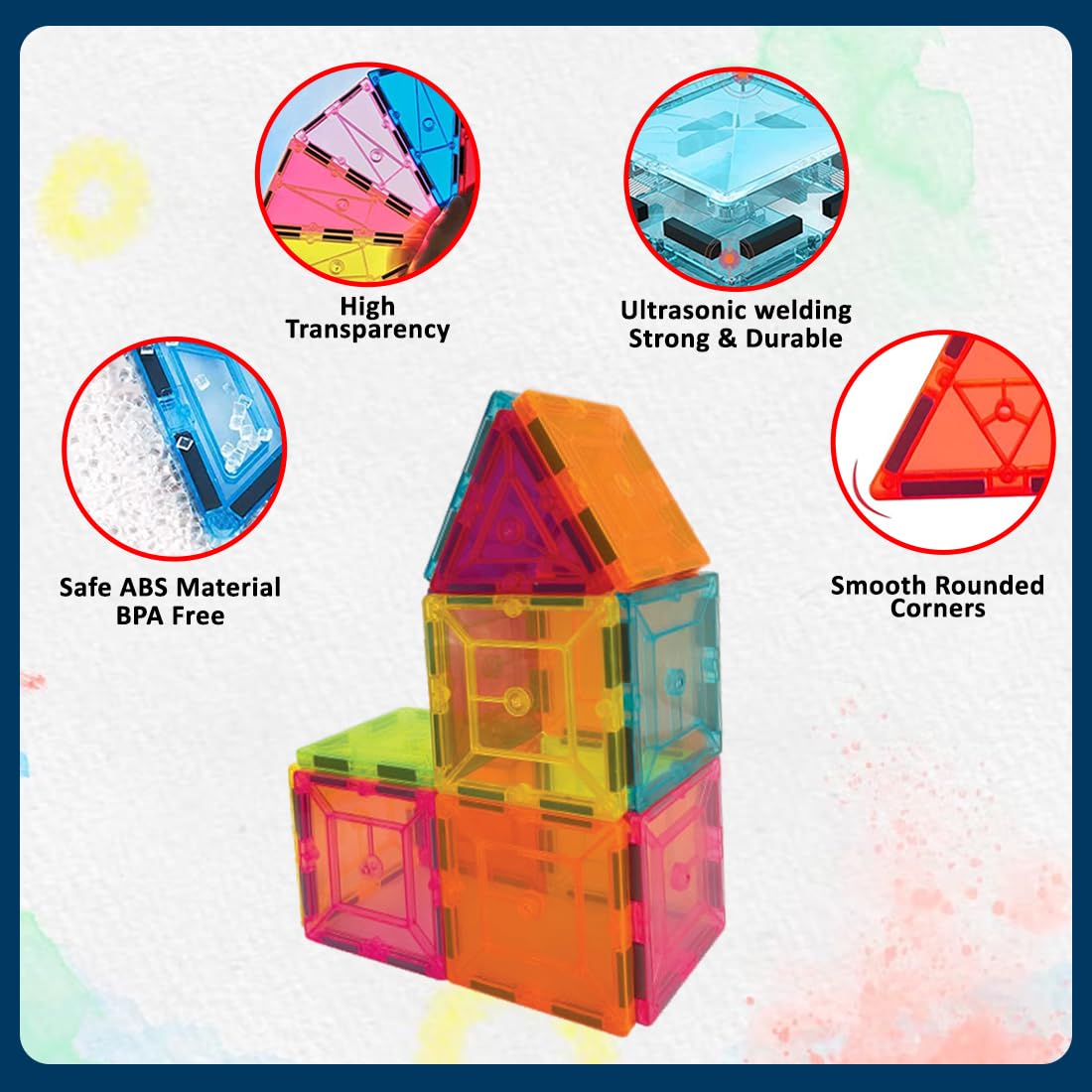 Wembley Magnetic Tiles for Kids|Magnetic Building Blocks for Kids 3 4 5 6 7 8 Yrs|Constructing&Creative Learning Educational Brain Toys|STEM Learning Kit Magnetic Toys (16 Pcs),Multicolor image 3
