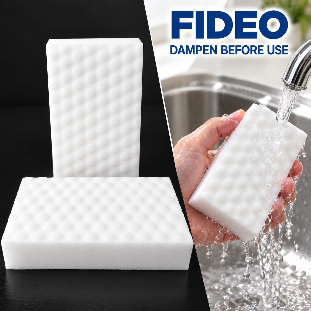 FIDEO Magic Cleaning Sponge, White Melamine Foam Eraser for Household Cleaning | Helps Remove Stains and Scuff Marks from Suitable Surfaces | 1 Piece image 5