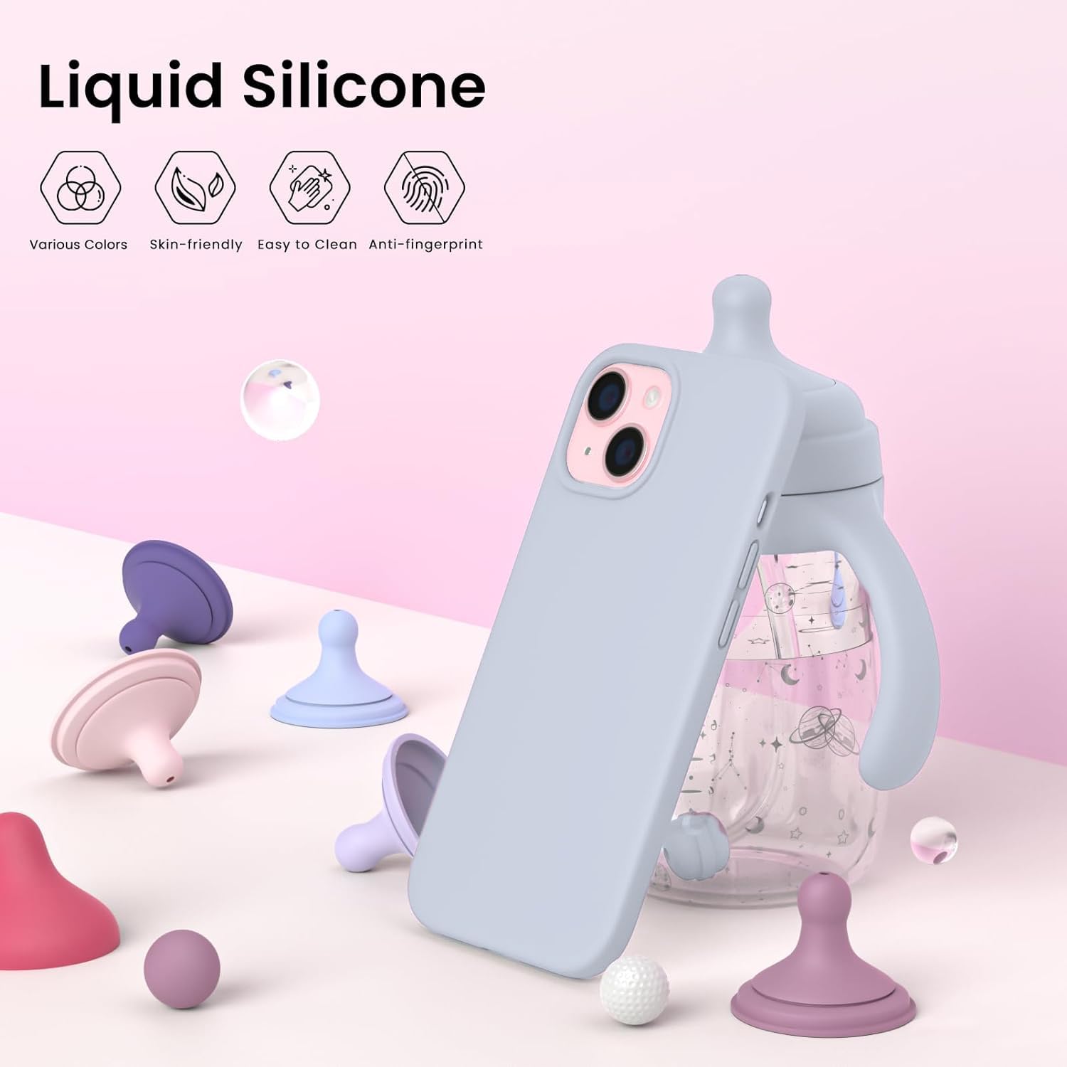 DIZORO Compatible for iPhone 15 Case 6.1, Slim Liquid Silicone Case 3 Layers Full Covered Soft Gel Rubber Phone Case Protective Cover 6.1 Inch (Mist Blue) image 5