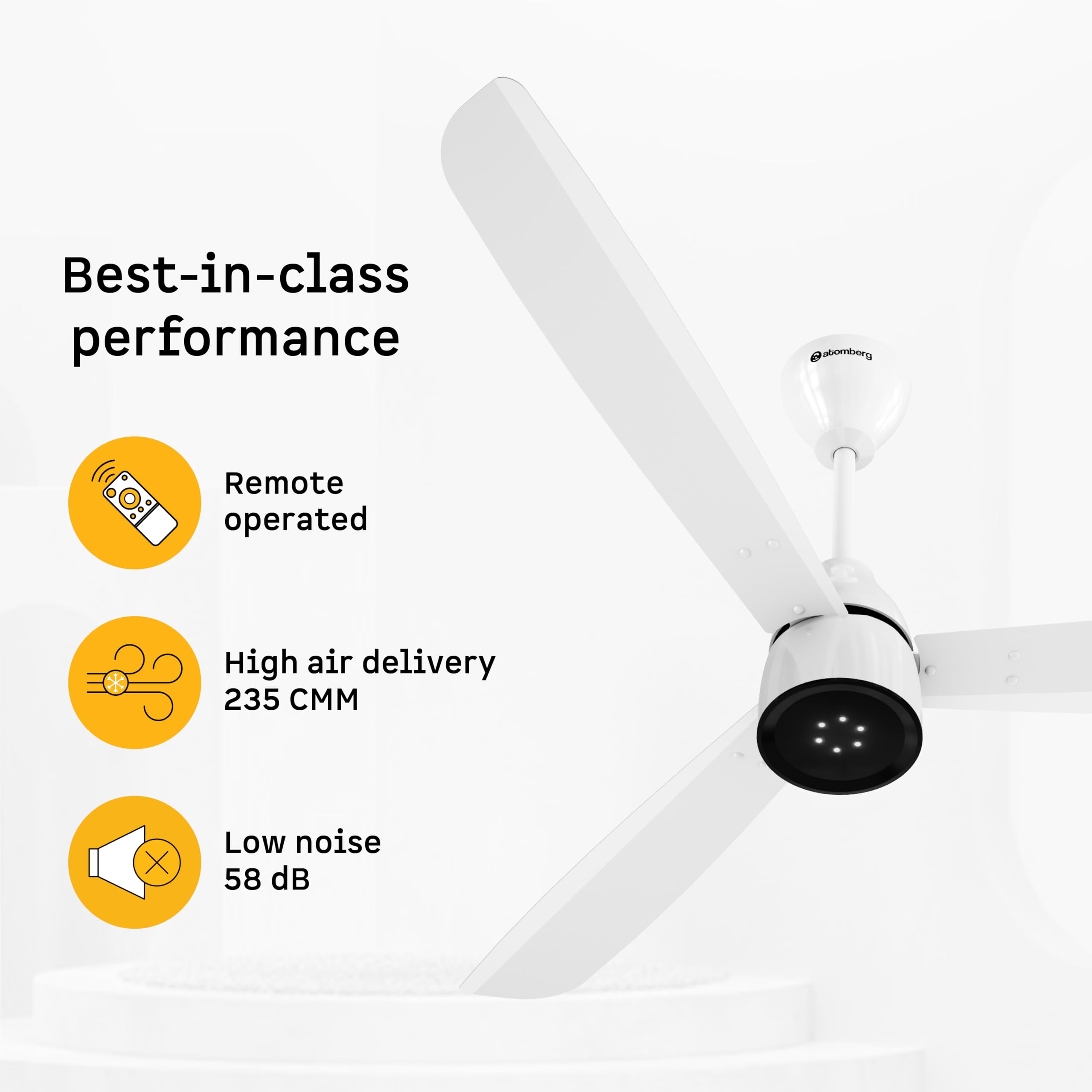 atomberg Renesa Enzel 1200mm BLDC Ceiling Fan with Remote | 5 star | Advance Air+ Technology | LED Speed Indicator | Low Noise | Sleek Design | Power Saving | 3 Year Warranty | Gloss White image 3