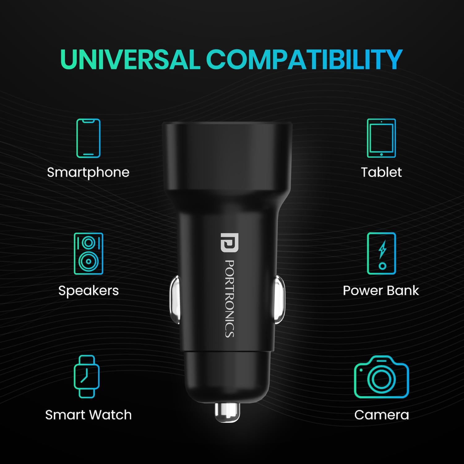 Portronics 80W Dual Output Fast Car Charger with Type-C PD & USB, LED Indicator, Charging Adapter Compatible with Cars for iPhone & Android Smartphone, Smartwatch, Earbud, Power Bank (Black) image 4