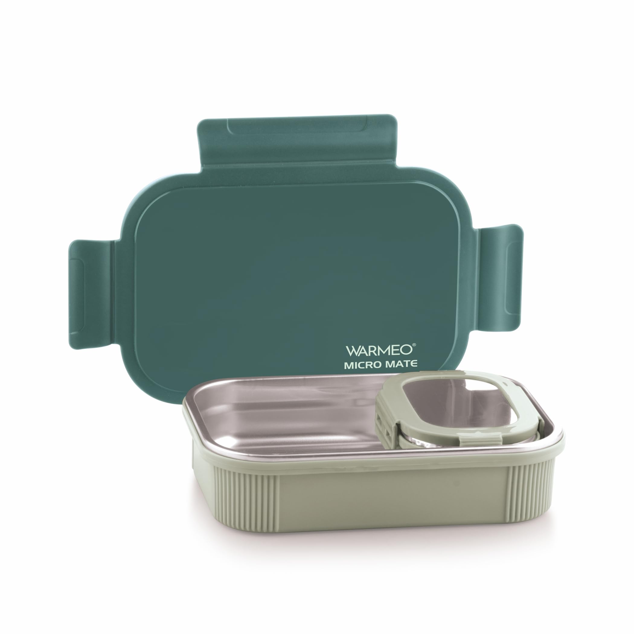WARMEO MICROMATE Microwave-Safe Stainless Steel Lunch Box, Bpa Free, Perfect for Office, School, Travelling, Combo(800ml+150 ml),Green image 4