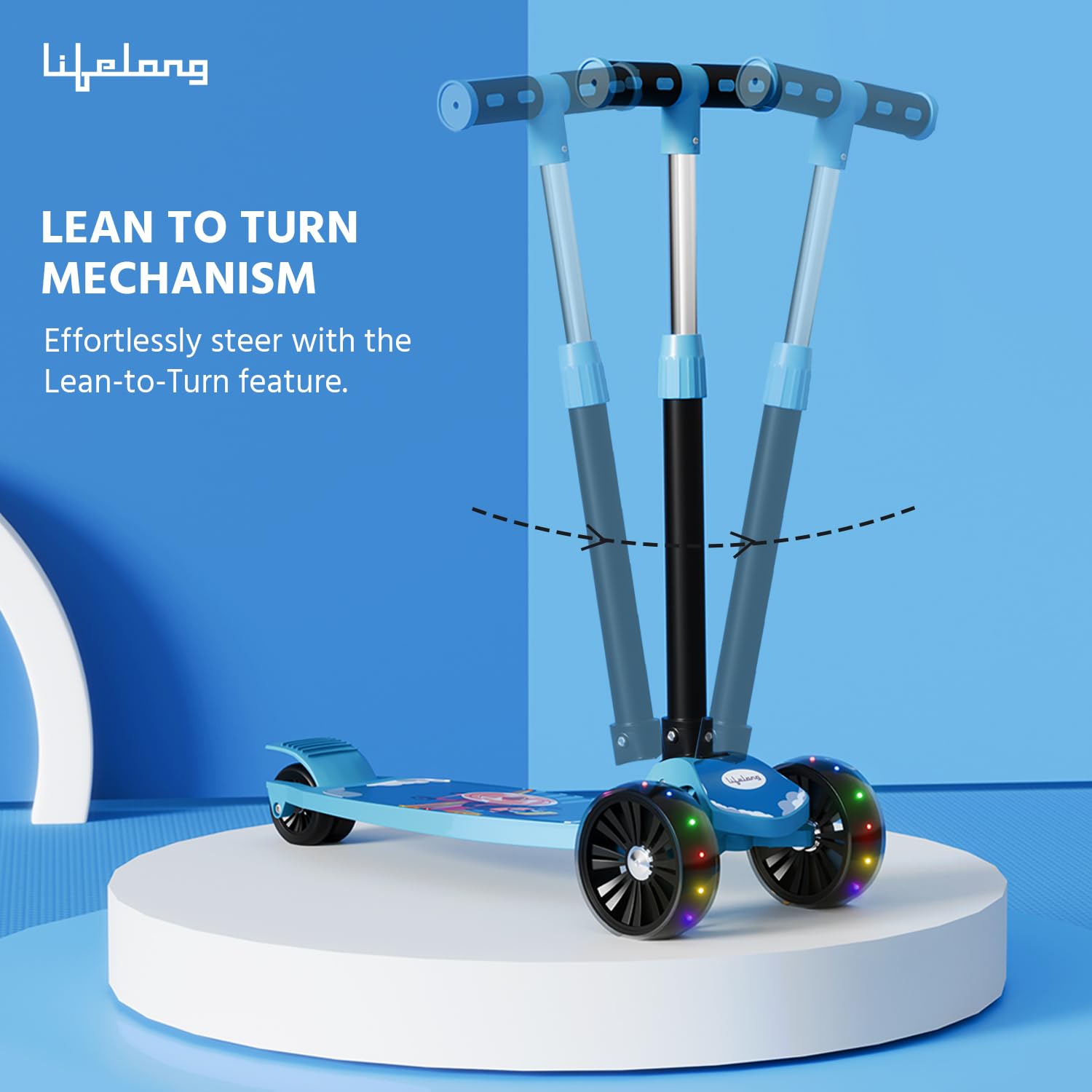 Lifelong Foldable Kids Kick Scooter with LED Wheels & Adjustable Height - Capacity 50kg- for Baby 3+ Year Old boy & Girl - Skate, Blue image 4