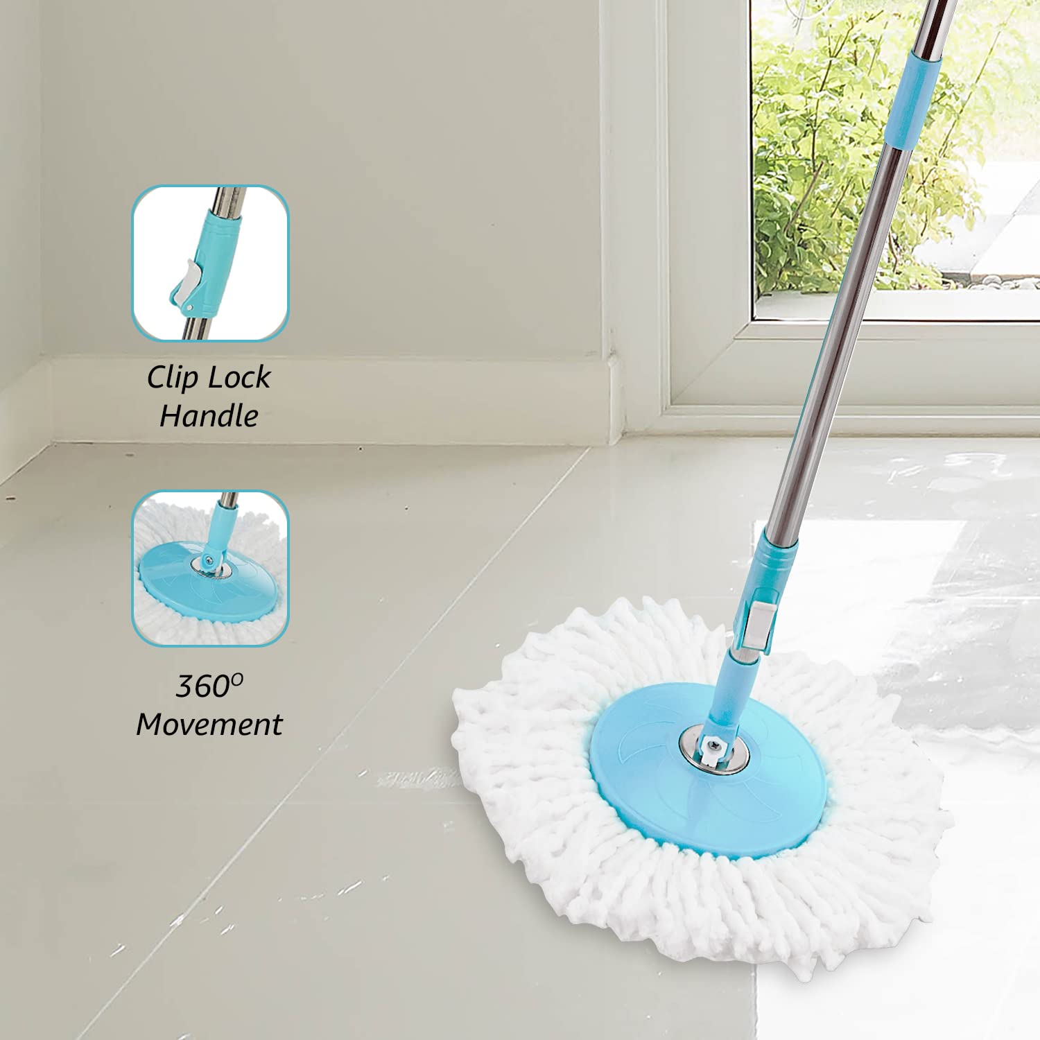 Amazon Brand - Presto! Spin Mop with Plastic Bucket Set, Blue image 5