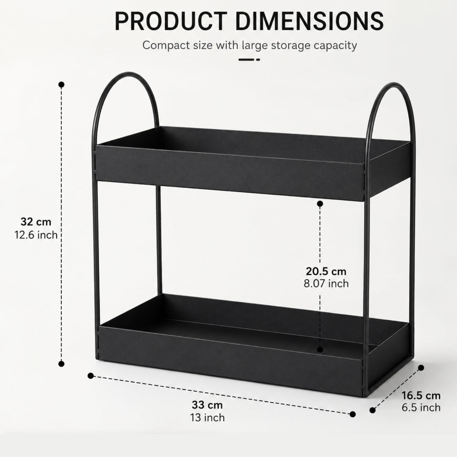 Go Hooked 2 Tier Kitchen Counter Organizer Rack 33x16.5x32 cm | Freestanding Metal Countertop Spice Rack & Pantry Storage Shelf | Bathroom Vanity Makeup Organizer | Rustproof Powder Coated Iron Black image 2