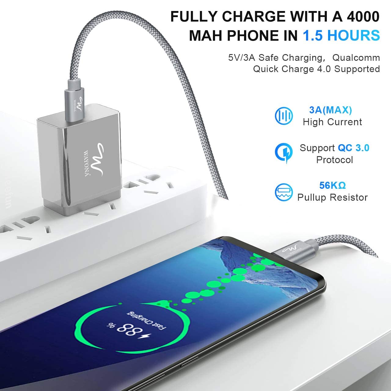 Wayona Type C to Type C 6FT/2M 65W Long Fast Charging Cable Compatible with iPhone 17, Air, iPhone 16,15 Pro/Max Series Macbook Air/Pro Samsung Galaxy S25, Ultra/S24/ S23 Flip Fold OnePlus (2M, Grey) image 3