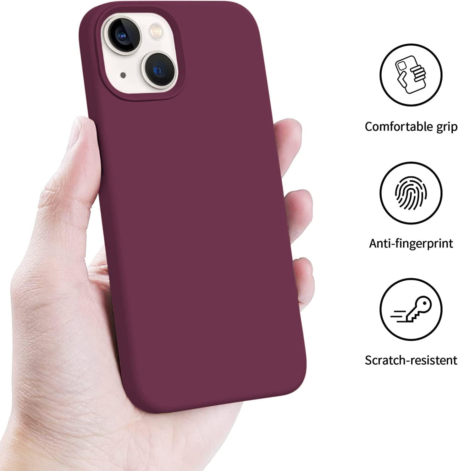 DIZORO® Compatible with iPhone 13 Case, Liquid Silicone Case, Full Body Protective Cover, Shockproof, Slim Phone Case, Anti-Scratch Soft Microfiber Lining, 6.1 inch - Wine Red image 3