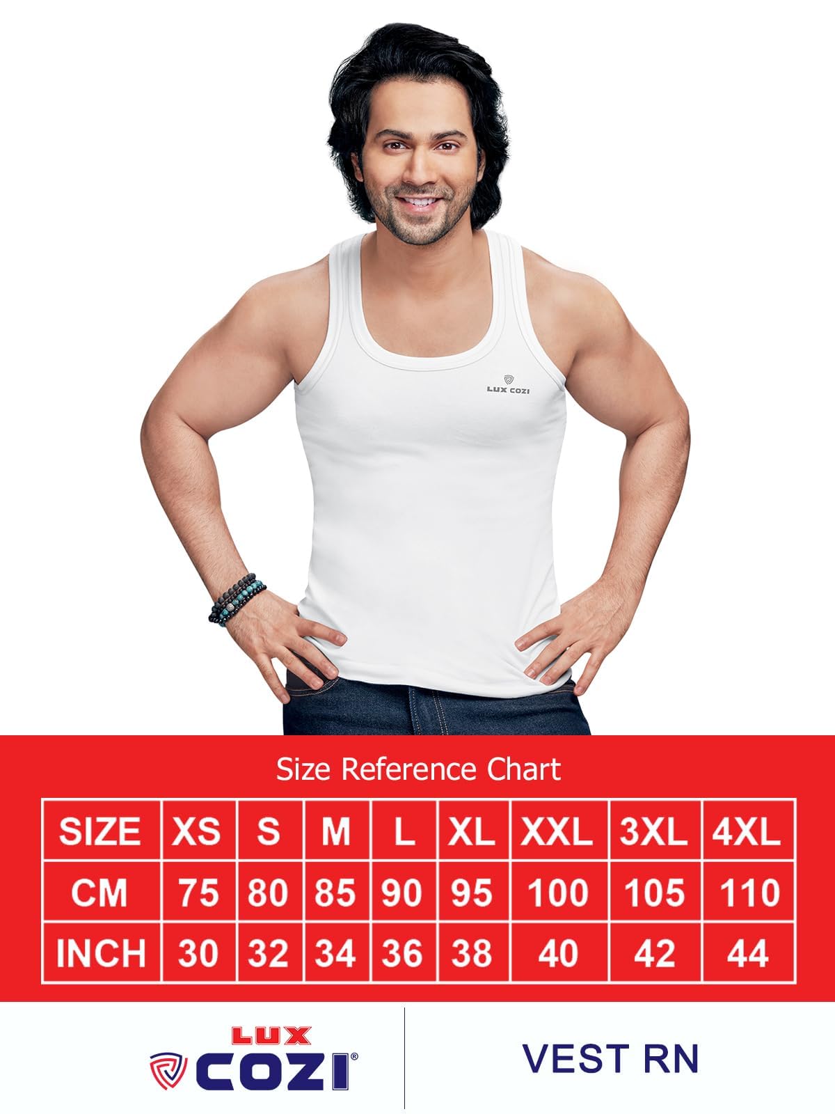 Lux Cozi Men's White Round Neck Sleeveless Cotton Regular Fit Vest (Pack of 3) image 2