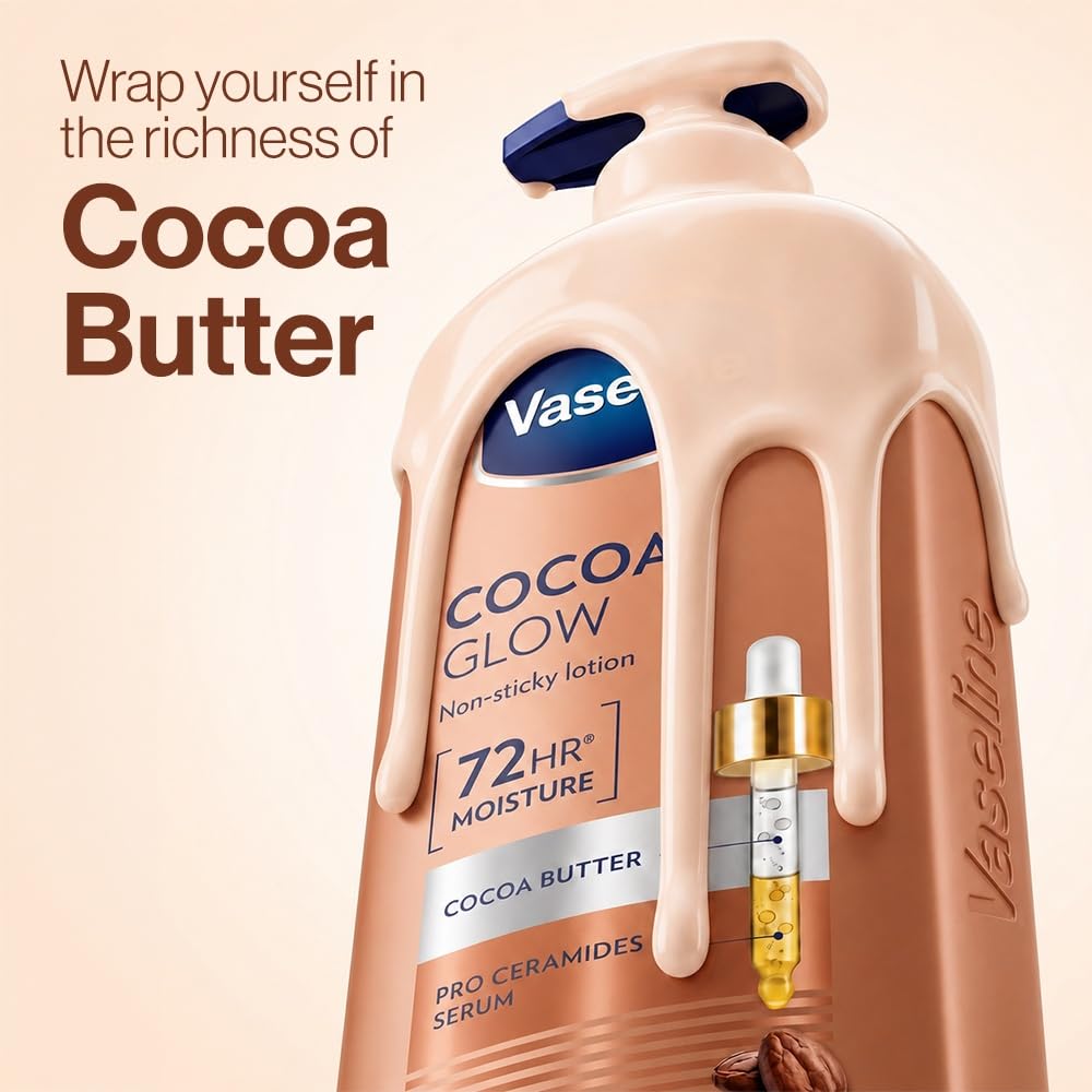 Vaseline Cocoa Glow Serum In Lotion, 400 ml | 100% Pure Cocoa & Shea Butter for Glowing & Soft Skin image 5
