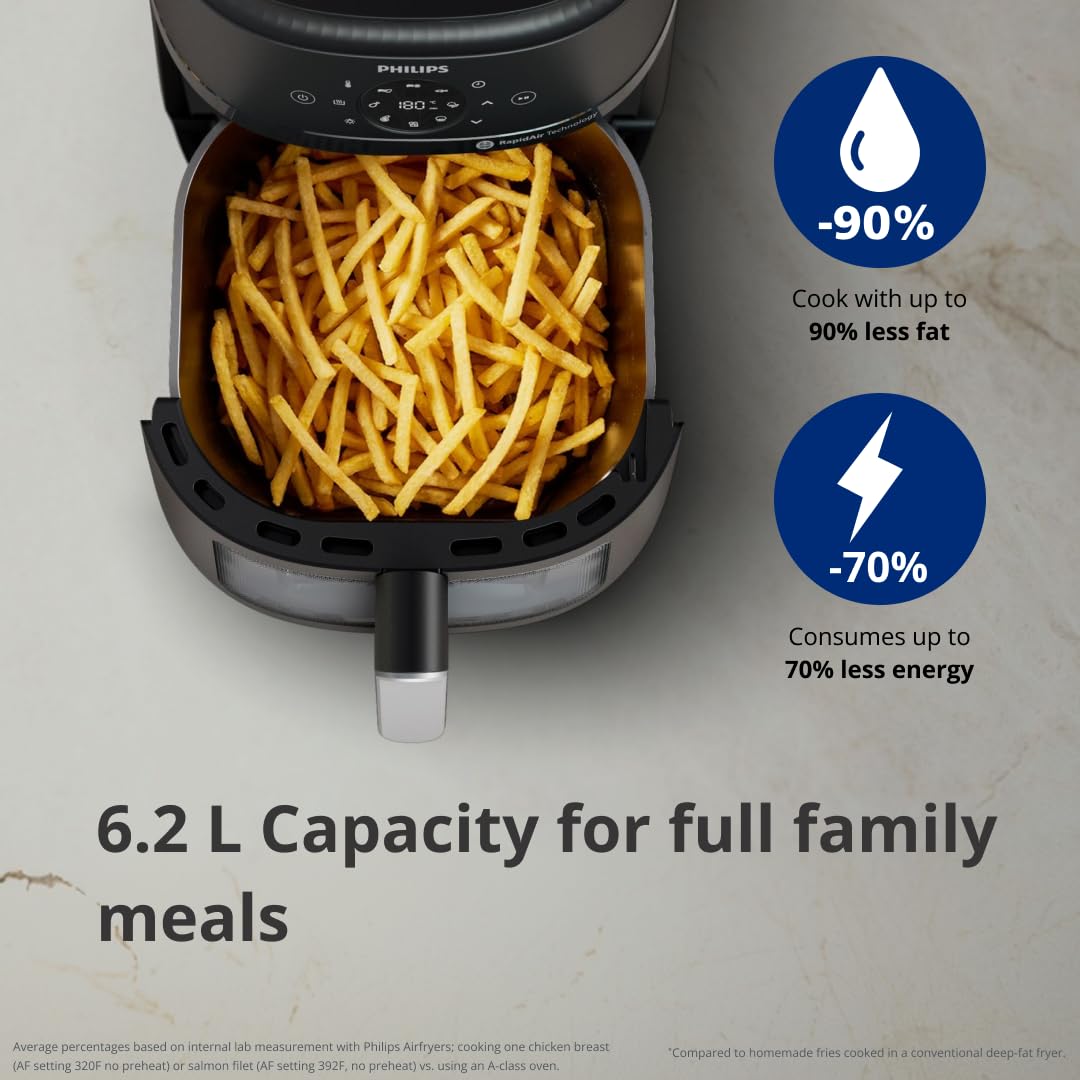 PHILIPS Air Fryer NA231/00 with touch panel, 6.2 Litre, Extra Large | with touch panel, uses up to 90% less fat, 1700W, with Rapid Air Technology (Black),Cooking window image 4