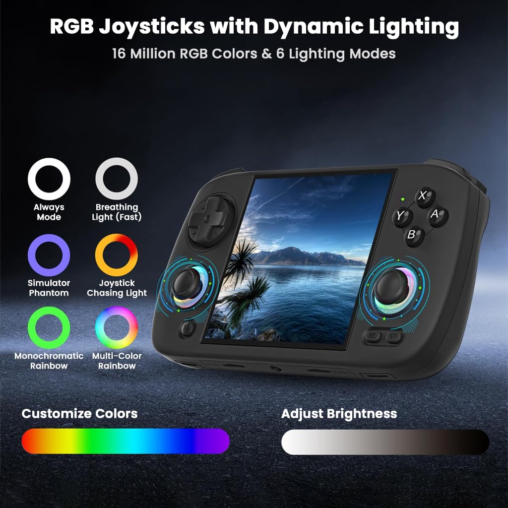 an-bernic RG CubeXX Handheld Gaming Console for Boys 7-14, 3.95'' IPS Display 64GB Preloaded Retro Video Game, 3200mAh Battery, 30+ Emulators, WiFi, Bluetooth, TV-Out, Type-C, RGB Lighting (Black) image 2