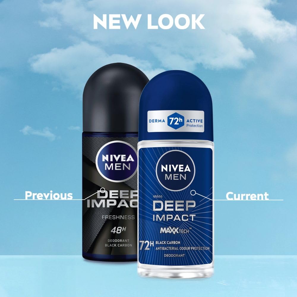 NIVEA MEN Deep Impact Freshness Underarm Roll On Deodorant for Men with Black Carbon | Long Lasting Antiperspirant Roll On for Body Odour Control | Alcohol Free Underarm Deodorant Roll On 50ml image 4